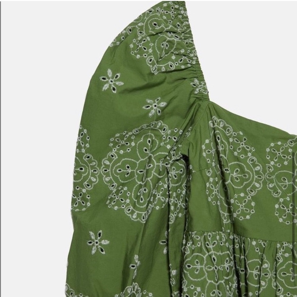 Zara | S| Green Openwork Embroidered Dress - Picture 4 of 5